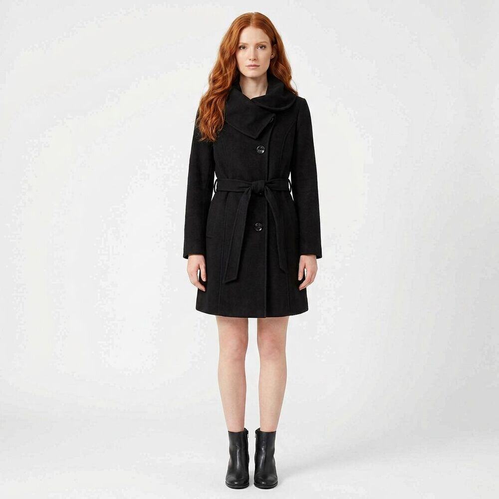 Ellen Tracy Belted Trench Coat – Women’s 10 – Black Classic Stylish Outerwear